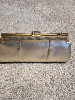 Stuart Weitzman Gold Metallic Rhinestone Frame Clutch